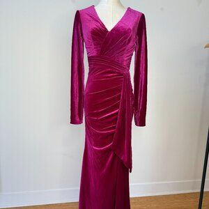 NEW ELEGANT Magenta Velvet Long-Sleeve Full-length Gown Dress, Size 4